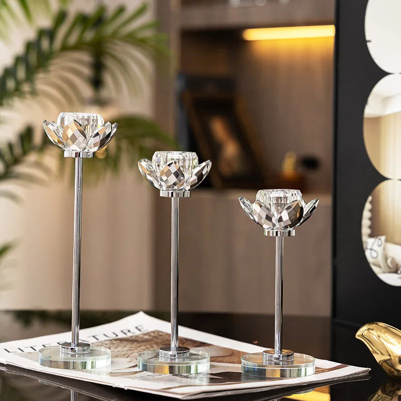 Afralia™ Crystal Candle Holder Set for Romantic Dinner Table Decor