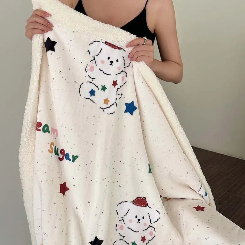 Afralia™ Cartoon Lamb Wool Blanket - Thick, Printed Coral Fleece Sofa Cover