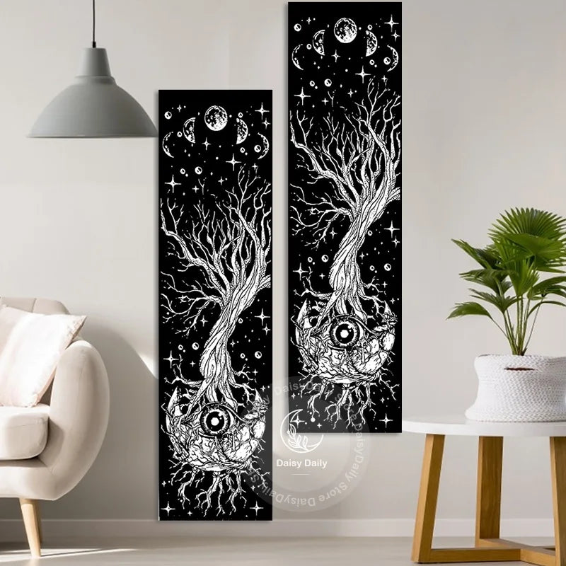 Afralia™ Moon Phase Galaxy Mystic Eyes Star Tapestry for Bedroom