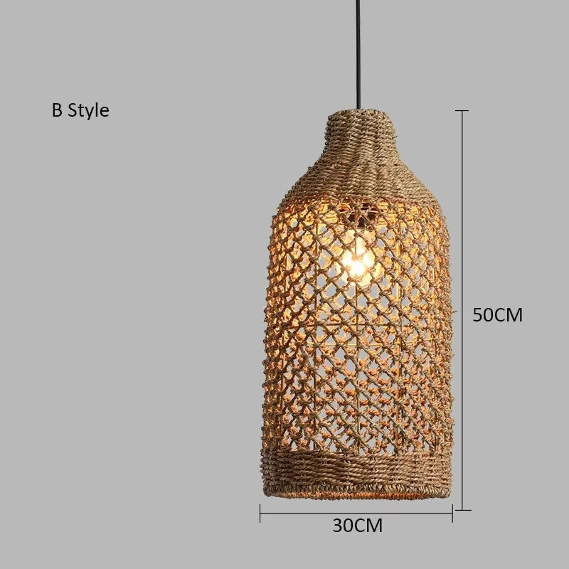 Afralia™ Hand-woven Natural Rattan Chandelier Pendant Light for Living Room Décor