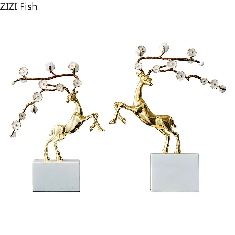 Afralia™ Deer Antlers Statue - Enamel Sika Deer Sculpture for Room Decor