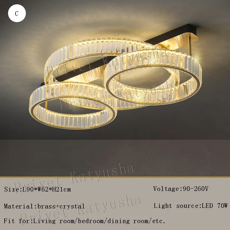 Afralia™ Gold Crystal Copper Ceiling Lamps LED Modern Home Room Decor Lighting