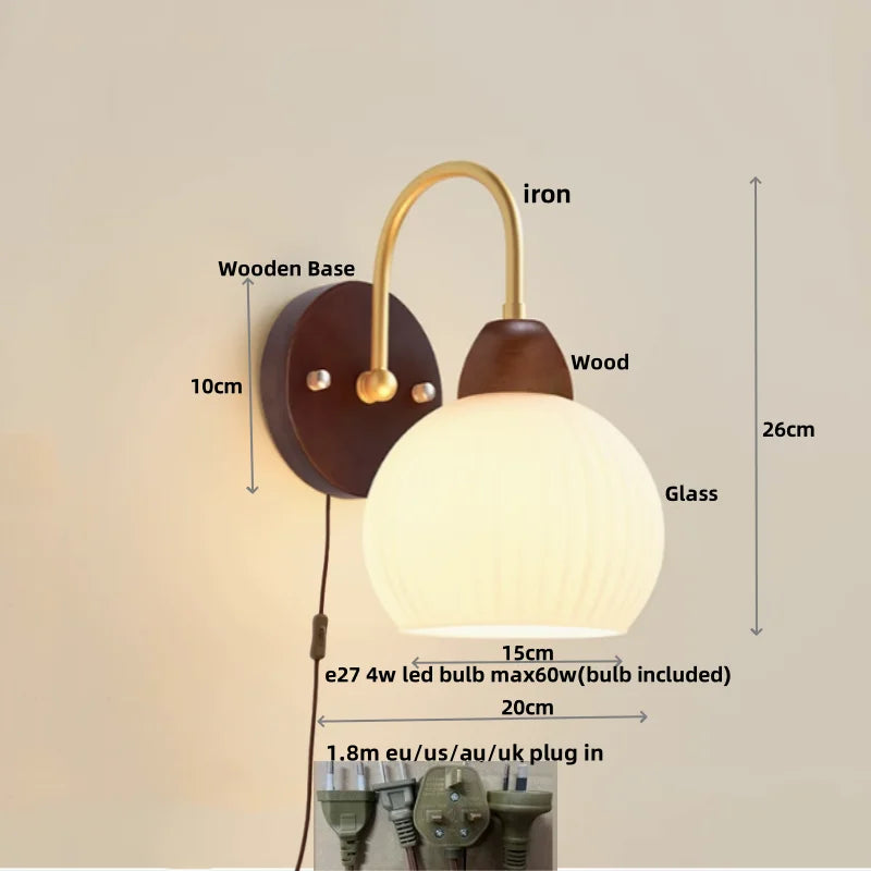 Afralia™ White Glass LED Wall Lights Modern Simple Pull Chain Switch Iron Stair Light