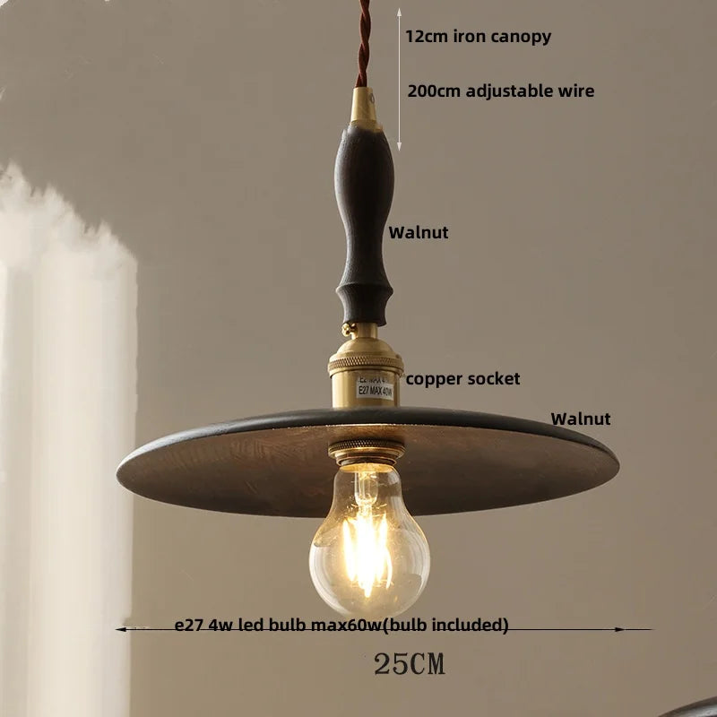Afralia™ Nordic LED Pendant Lights Walnut Wood Glass Kitchen Hanging Lamp