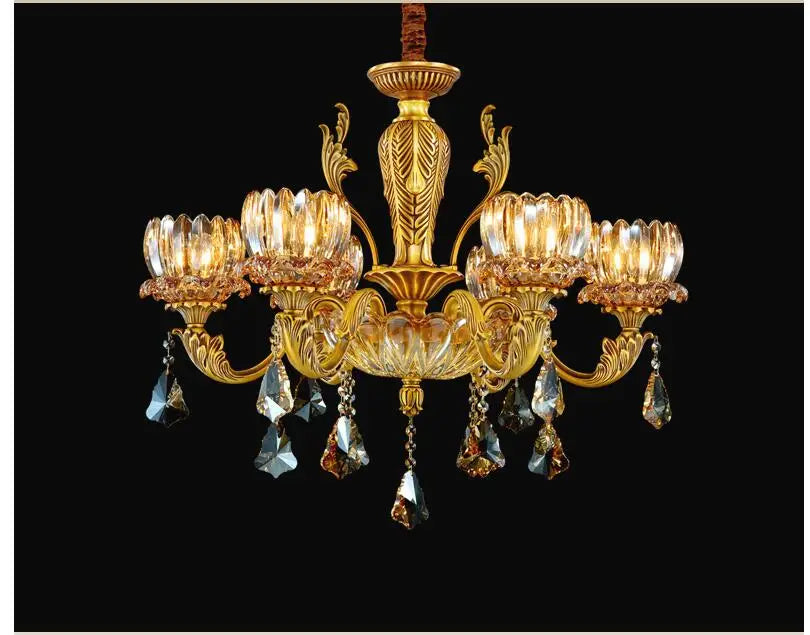 Afralia™ Antique Brass Crystal Chandelier with E14 LED Lights