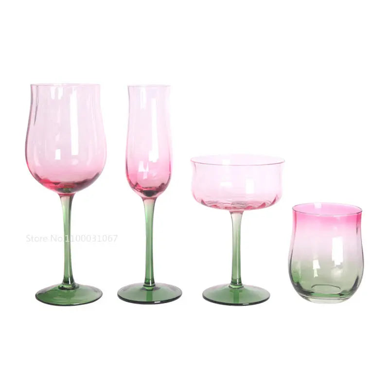 Afralia™ Pink Ripple Crystal Champagne & Red Wine Glasses Set for Elegant Celebrations