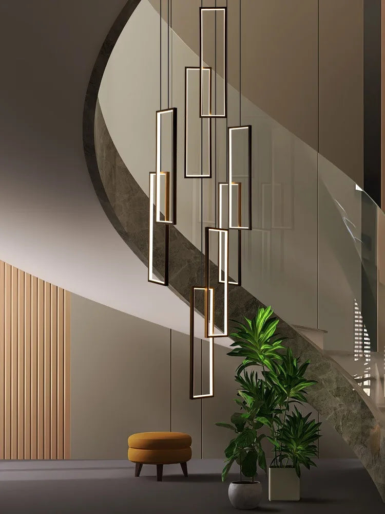 Afralia™ LED Geometry Stair Chandelier - Luxury Nordic Villa Pendant Fixture for Modern Living