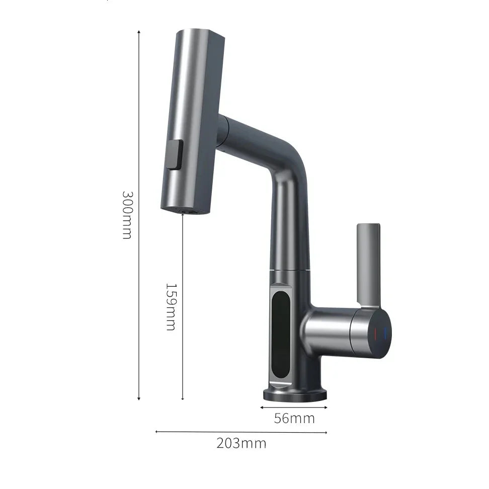 Afralia™ Digital Display Brass Basin Faucet, Hot Cold Mixer, White Single Lever