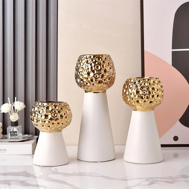 Afralia™ Gold Hammer Pattern Ceramic Vase: Creative Plant Pot for Table Decoration and Floral Arrangement