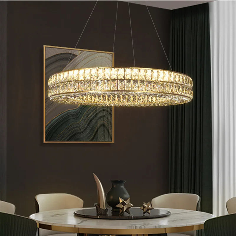 Afralia™ Crystal LED Pendant Light: Luxury Steel Hanging Lamp for Modern Foyer, Dining Room