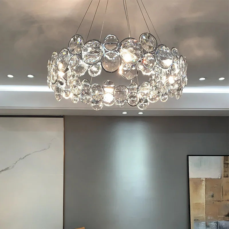 Afralia™ Crystal Ring Chandelier Chrome Ceiling Pendant Light