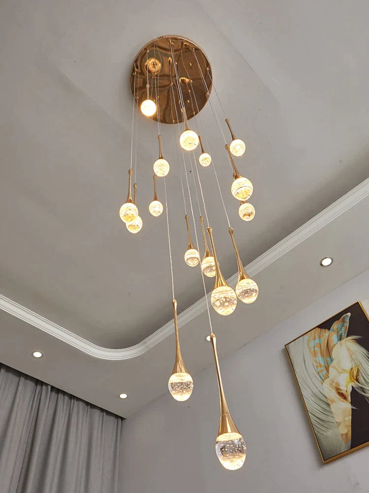 Afralia™ Crystal Chandelier: Modern LED Water Droplet Staircase Light