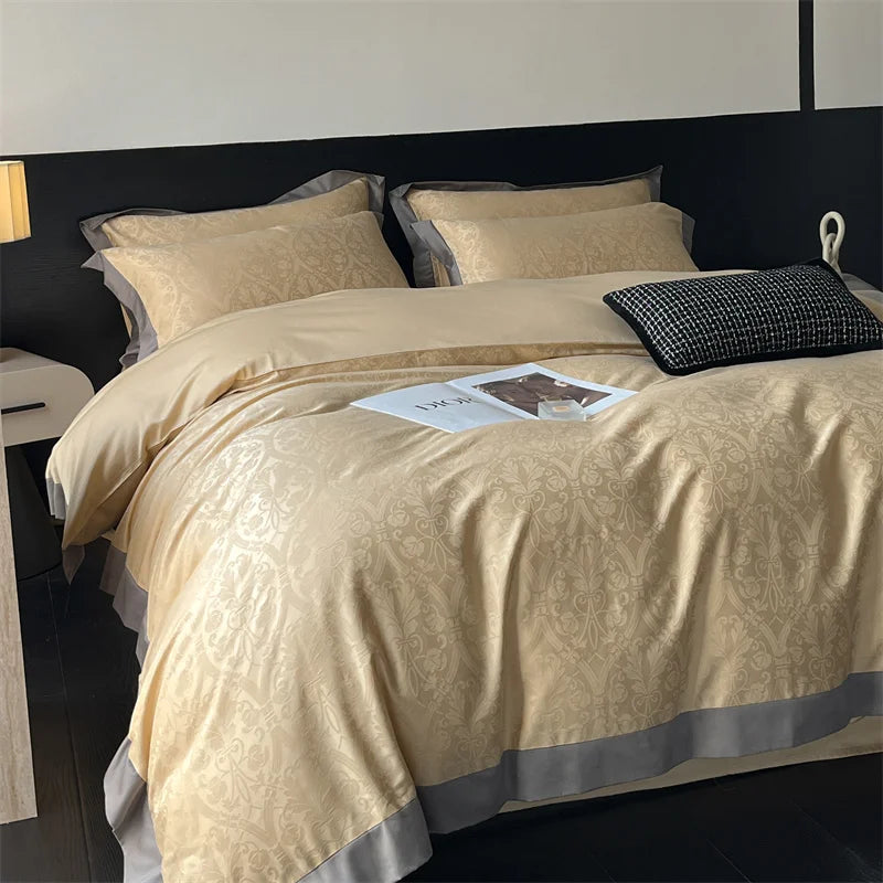 Afralia™ Jacquard Bedding Set - Lyocell Cotton Bed Linens, Sheet, Pillowcase, Quilt Cover