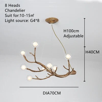 Resin Tree Branch Chandelier G4 Bubble Pendant Light by Afralia™ - Retro Glass Hanging Lamp