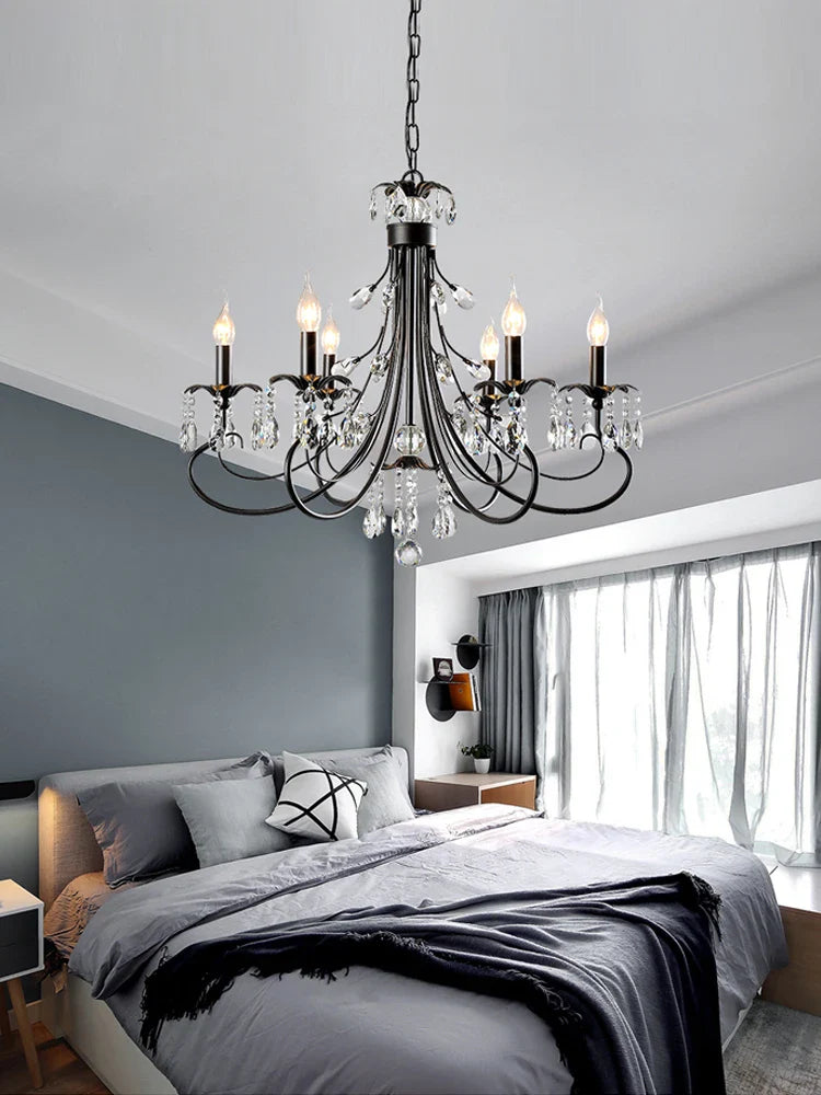 Afralia™ Crystal Chandelier: Modern Black E14 Candle Pendent Lamp for Living Room