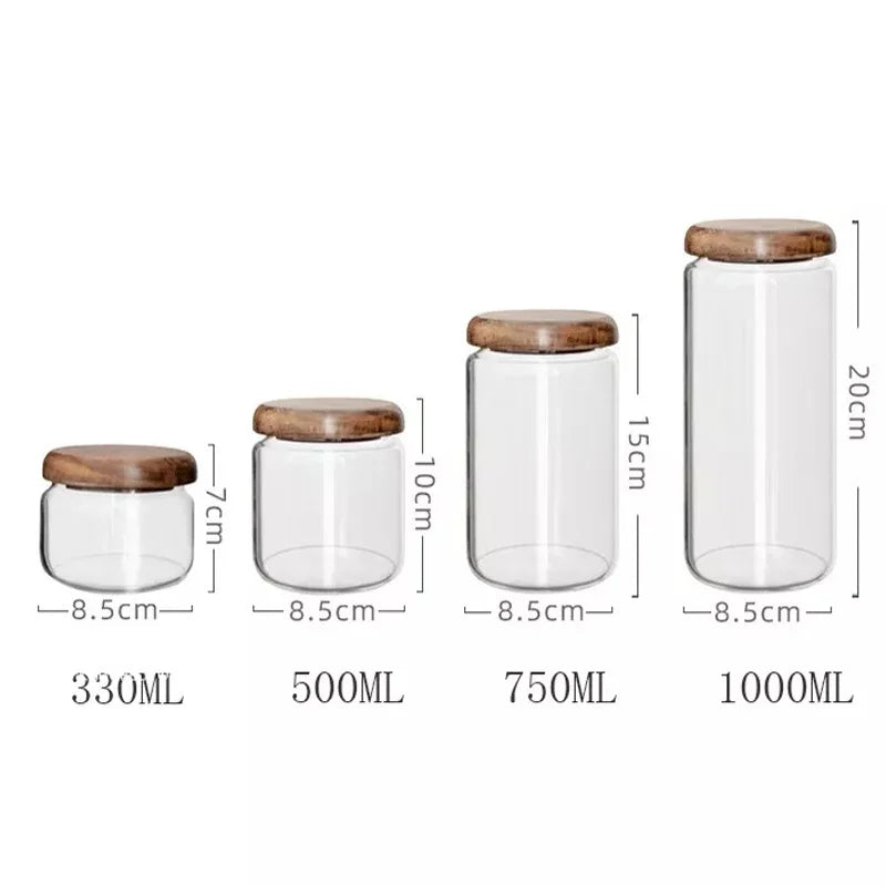 Afralia™ Acacia Wood Lid Glass Food Storage Container - Elegant and Functional Kitchen Jar