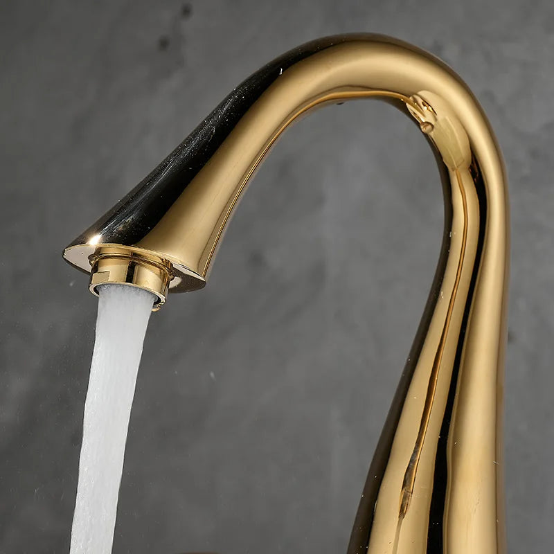 Afralia™ Black & Gold Basin Faucet: 3 Hole Waterfall Bathroom Sink Tap, Total Brass