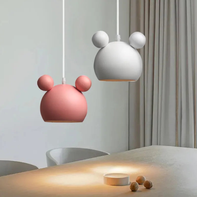 Afralia™ Mickey Pendant Lights for Children's Room, Colorful LED Hanging Light Fixture