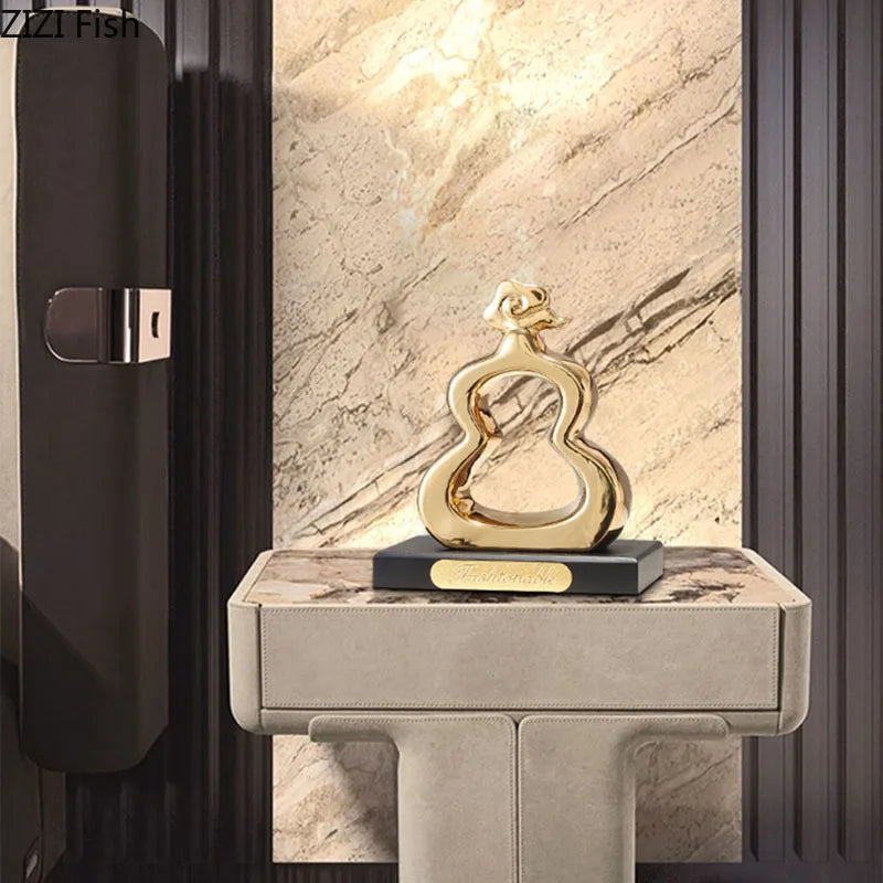 Afralia™ Gold Gourd Ceramic Sculpture Desk Decor Porcelain Crafts Room Ornaments