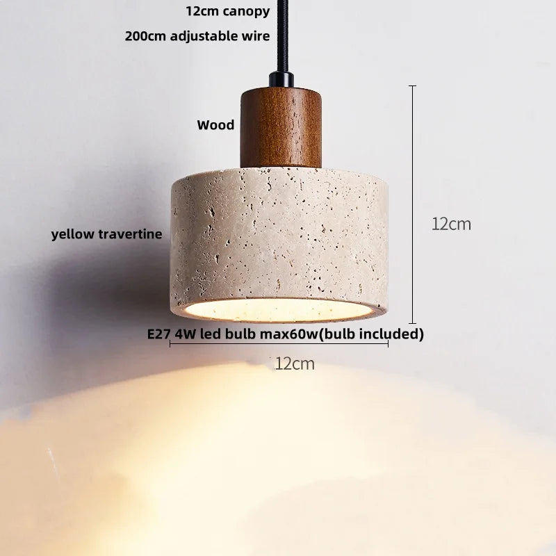 Nordic Yellow Travertine LED Pendant Light by Afralia™ - Modern Wood Home Decor