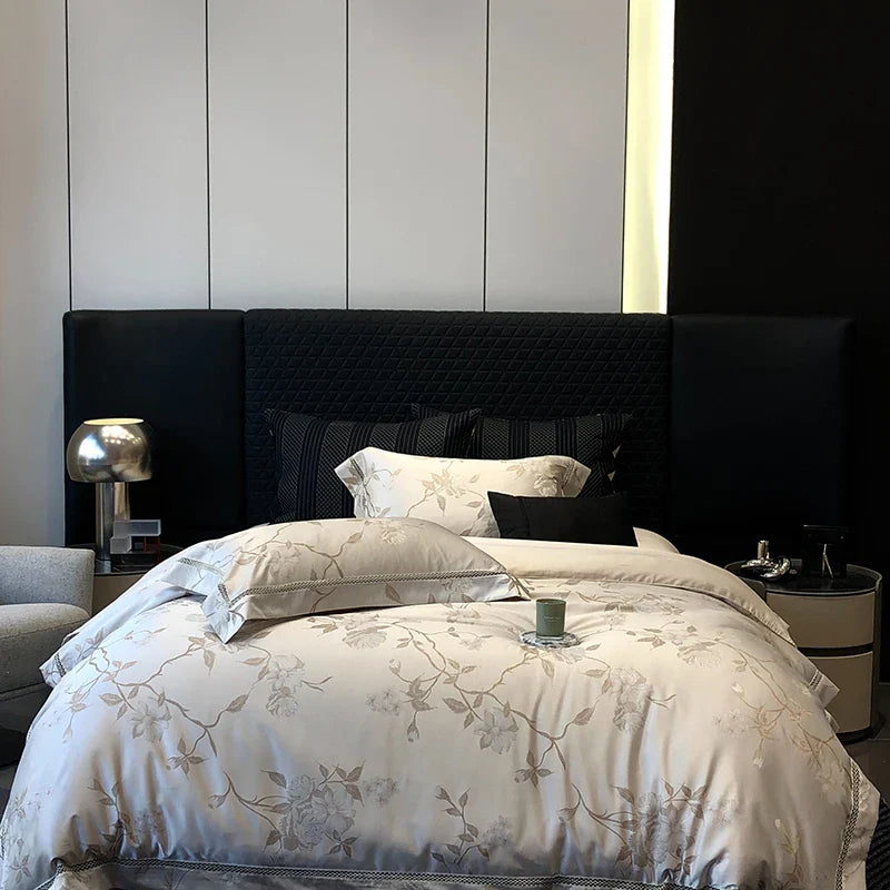 Afralia™ Silky Satin Jacquard 1000TC Egyptian Cotton Luxury Bedding Set