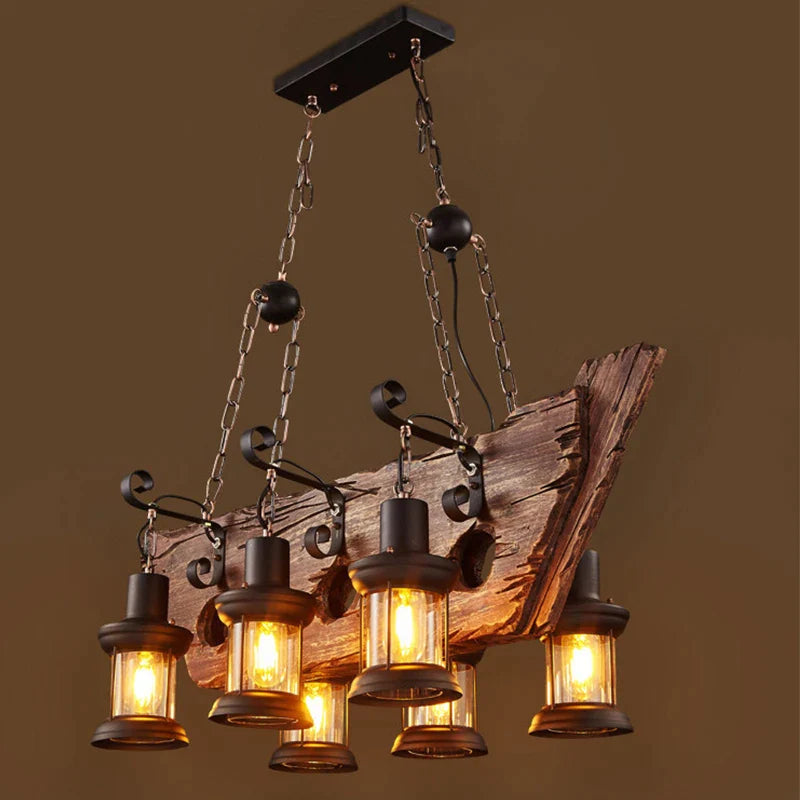 Afralia™ Wooden LED Chandelier for Rustic Decor Lighting in Dining Room and Bar