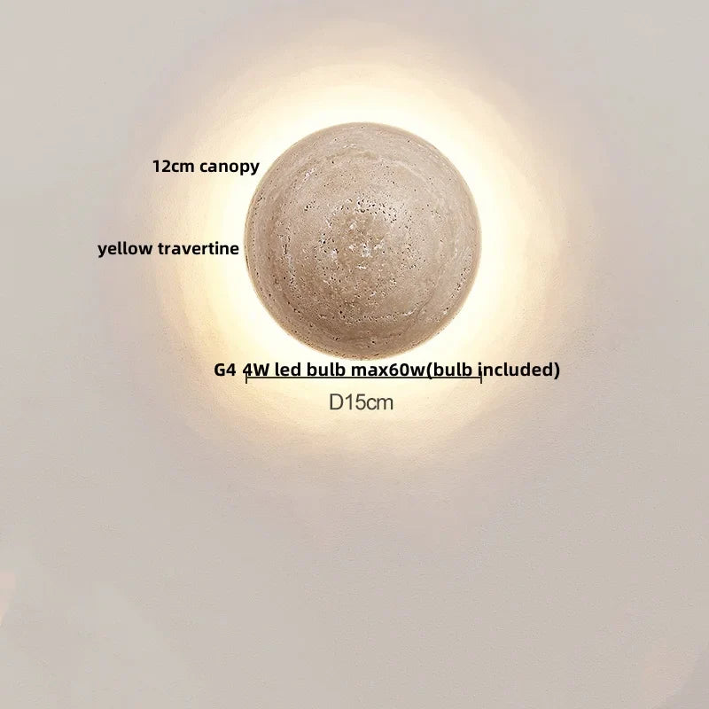 Afralia™ White Glass Globe LED Wall Sconce Lamp, Yellow Stone Base, Japanese Style