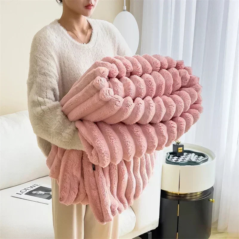Afralia™ Velvet Rabbit Throw Blanket & Pillowcase Set: Soft, Fluffy, Warm Autumn Bedding