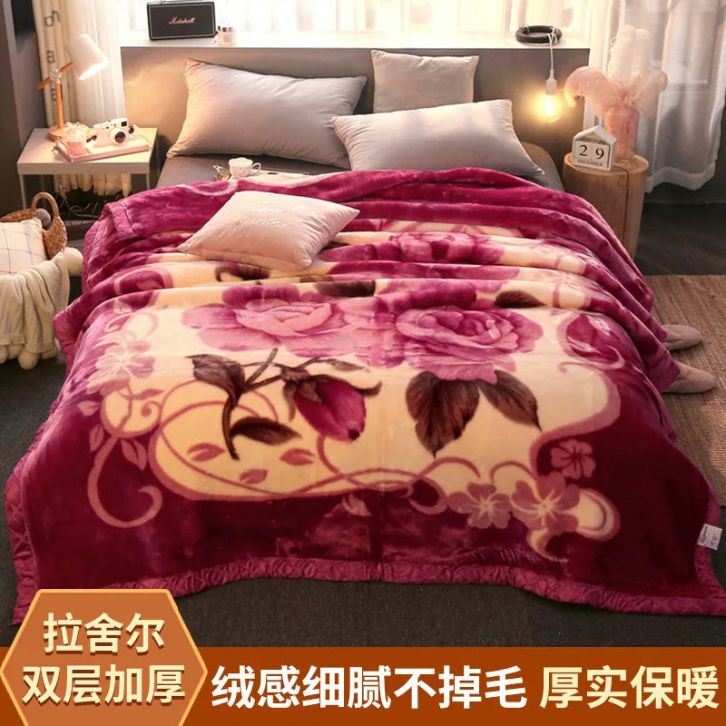 Afralia Winter Raschel Blanket: Double Layered Warm Flannel Bedding Blanket
