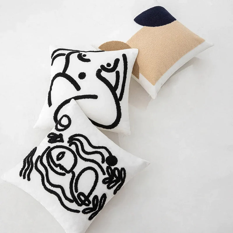 Afralia™ Abstract Art Line Cushion Cover Plush Embroidered Pillowcase