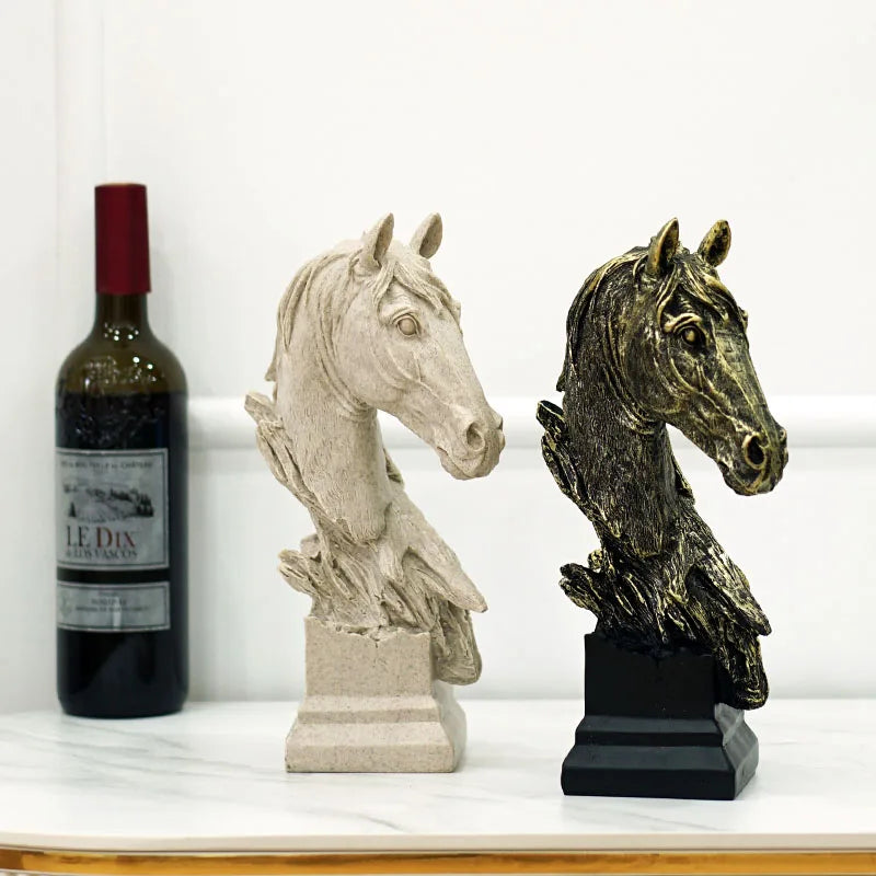 Afralia™ Horse Head Statue Resin Sandstone Retro Animal Collection Home Decor Figurine