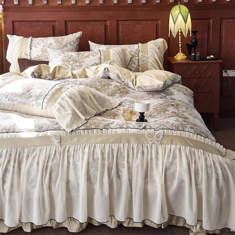 Afralia™ Exquisite Lace Ruffle Butterfly Egyptian Cotton Bedding Set