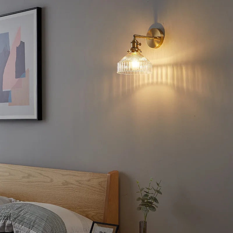 Afralia™ Clear Glass LED Wall Light Copper Pull Chain Switch Modern Wandlamp