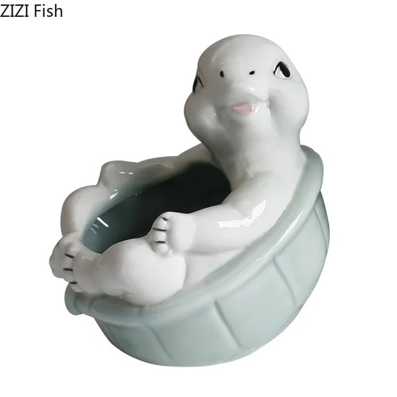 Afralia™ Cartoon Turtle Ceramic Vase for Table Decoration and Flowers Arrangement