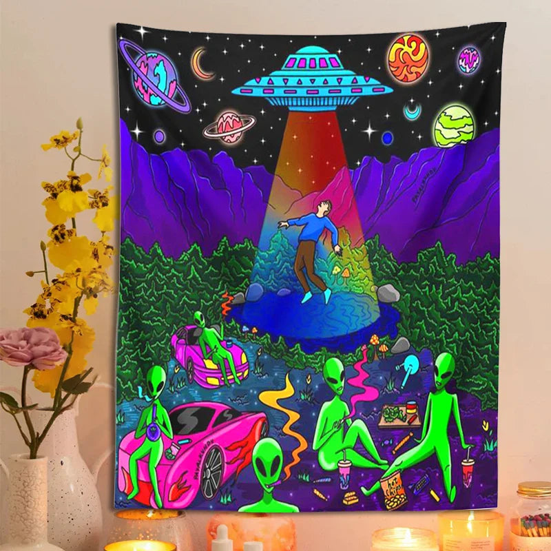 Afralia™ UFO Cartoon Tapestry Wall Hanging for Home Decor