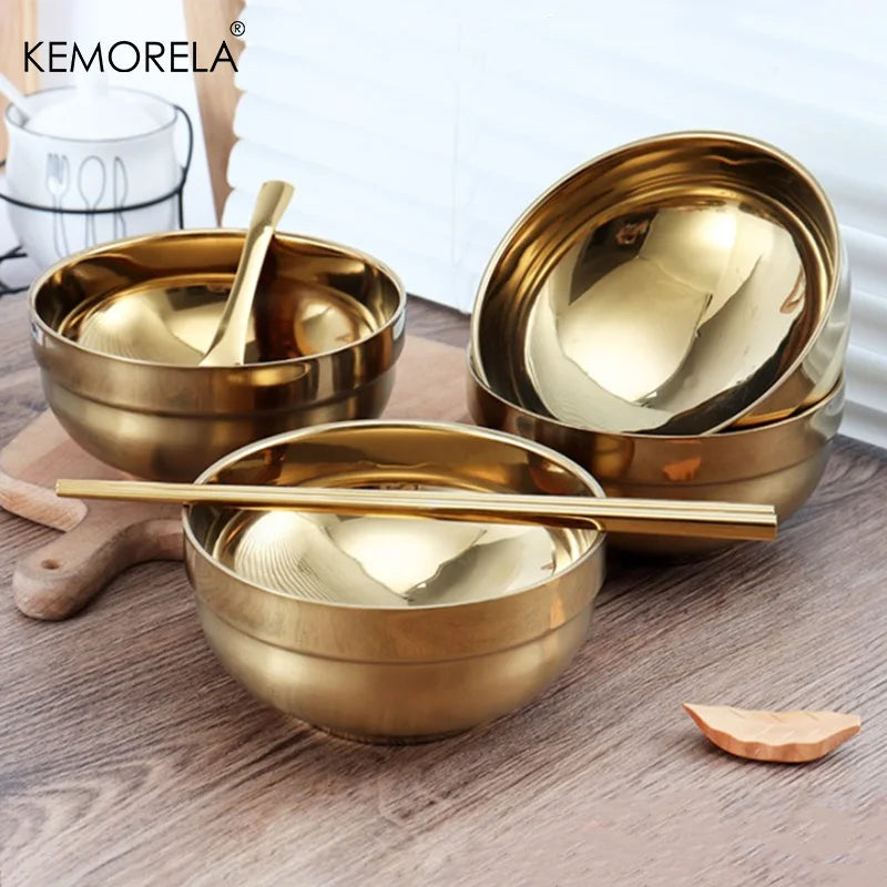 Afralia™ Stainless Steel Golden Bowl Dishes - Set of 2 Individual Saucers for Seasoning and Appetizers