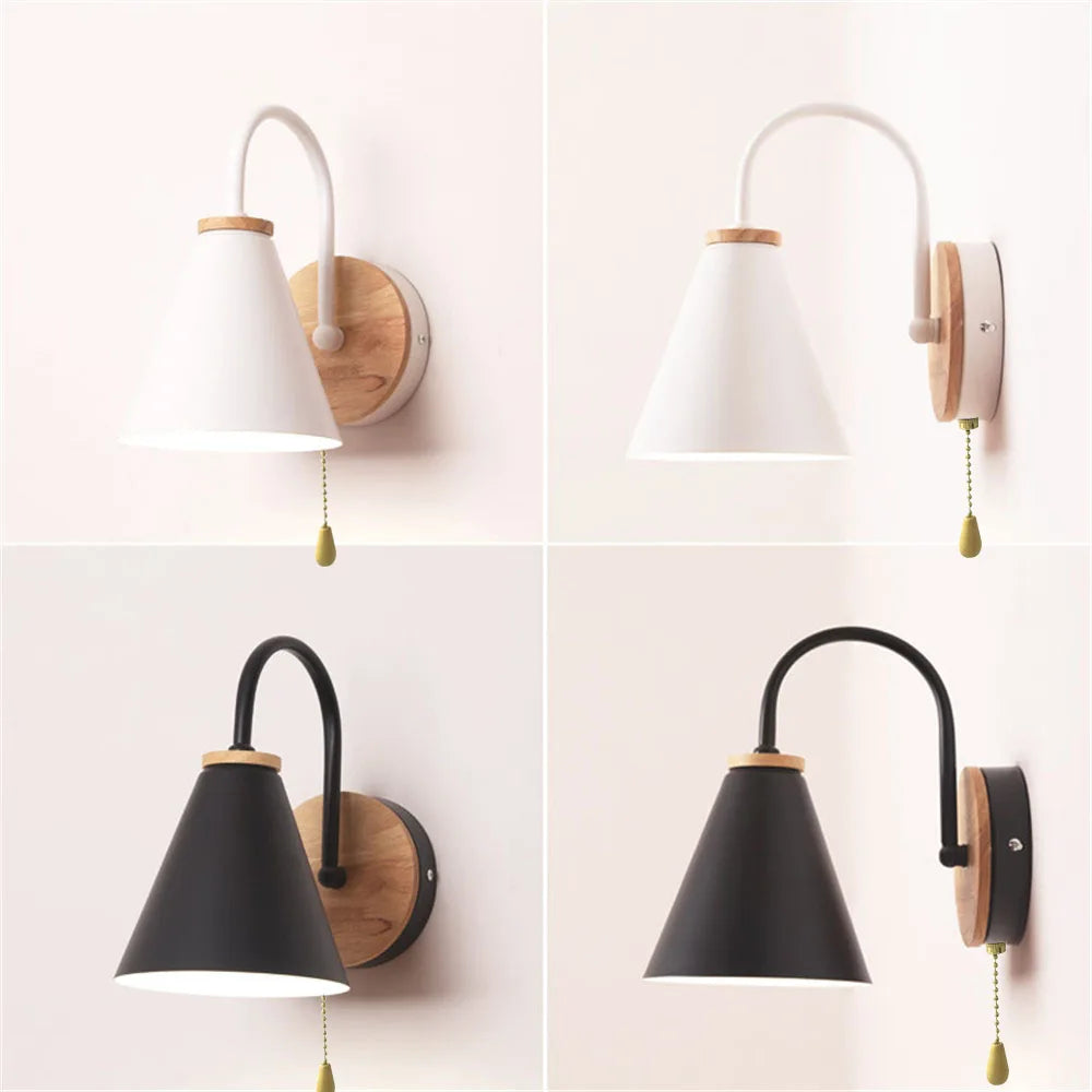 Afralia™ Nordic Iron Wood Wall Light Fixture LED Lamp for Indoor Home Decor