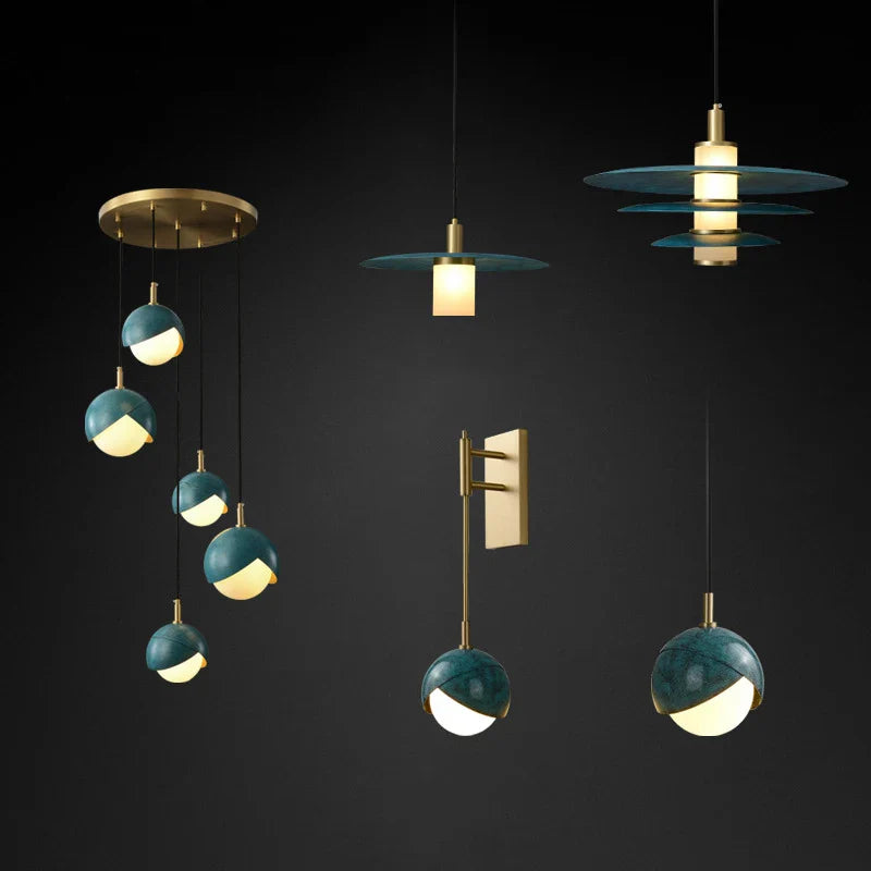 Afralia™ Blue Copper Chandelier Pendant Light for Kitchen Island & Restaurant