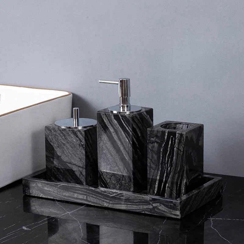 Afralia™ Ancient Wood Grain Marble Bathroom Set with Luxury Accessories
