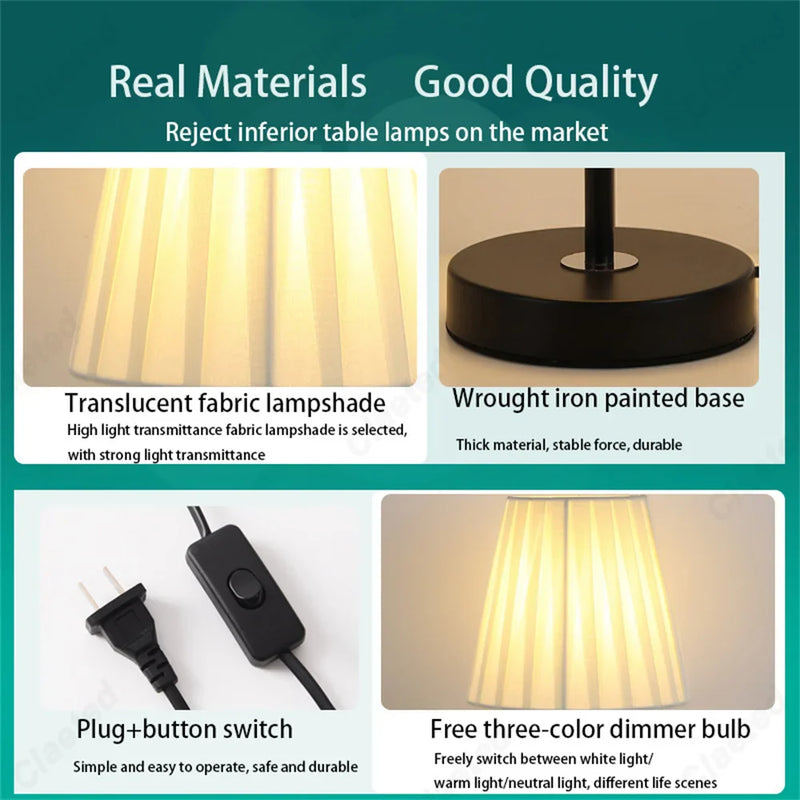 Afralia™ Nordic Retro Pleated Table Lamp LED Night Light for Bedroom Atmosphere