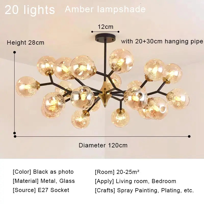 Afralia™ Nordic Glass Ball LED Chandelier Modern Ceiling Lamp Home Decor Fixture