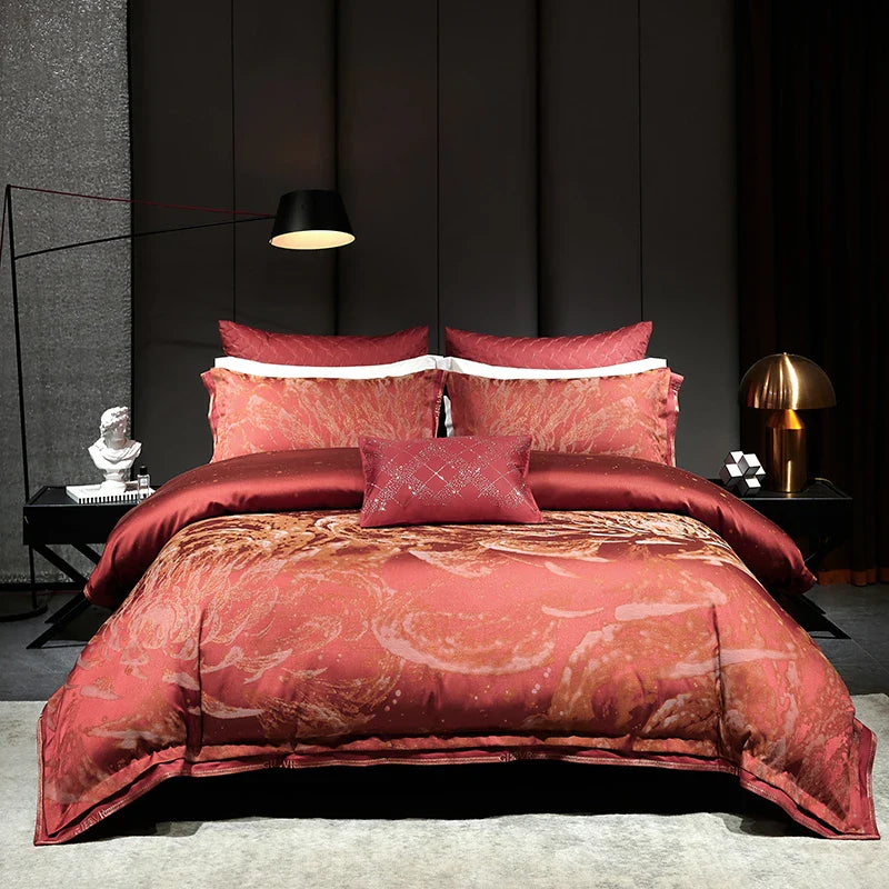 Afralia™ Luxury Purple Egyptian Cotton Jacquard Bedding Set with Duvet Cover, Sheet, Pillowcases