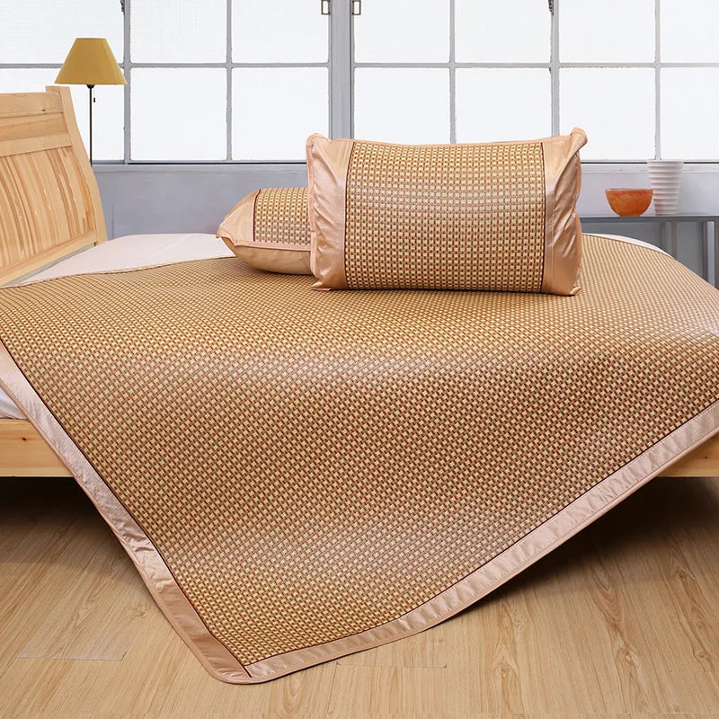 Afralia™ Jacquard Cool Down Rattan Mat - Natural Rattan & Ice Rayon Bed Cooling Mat