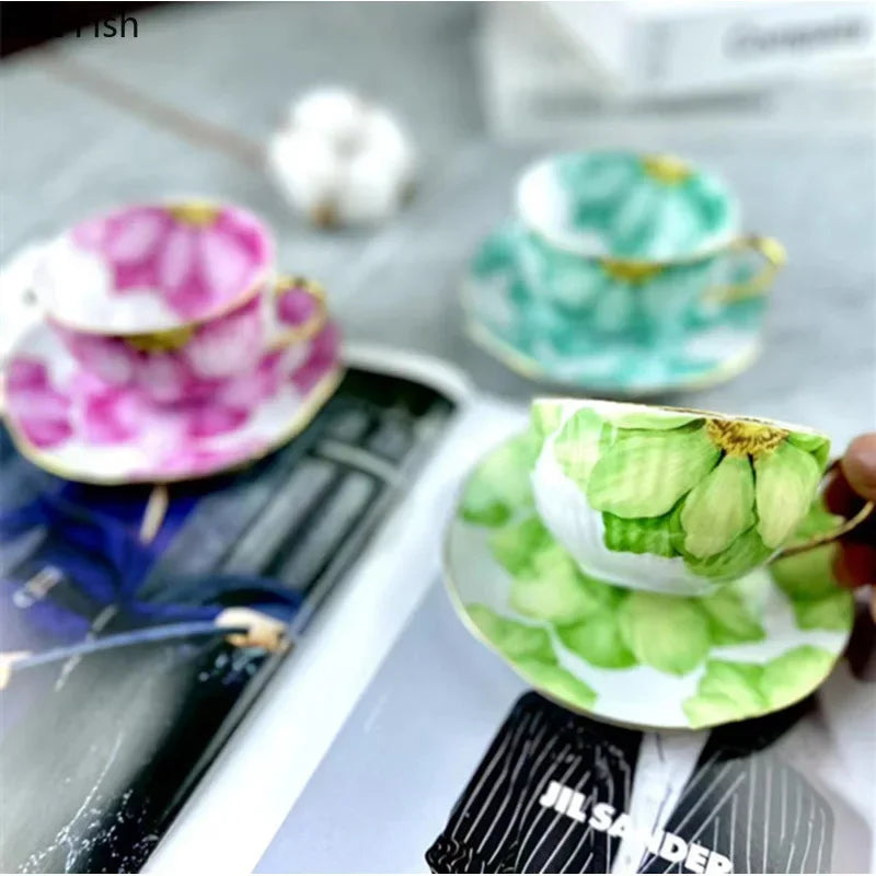 Afralia™ Multicolour Rose Flower Ceramic Cup&Saucer Set for Dining Table and Coffee
