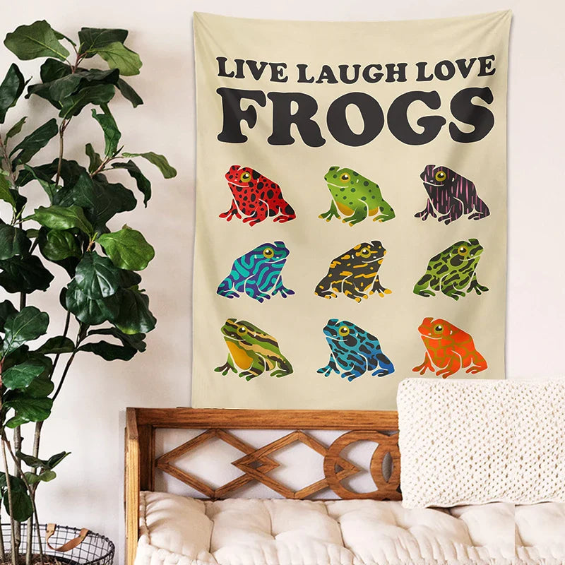 Afralia™ Frogs Tapestry Wall Hanging Psychedelic Hippie Aesthetic Tapestries Home Decor