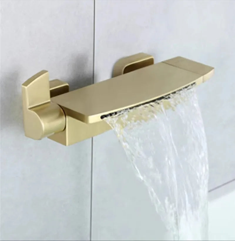 Afralia™ Brushed Gold Tub Shower Faucet Set with Waterfall Handheld Mixer