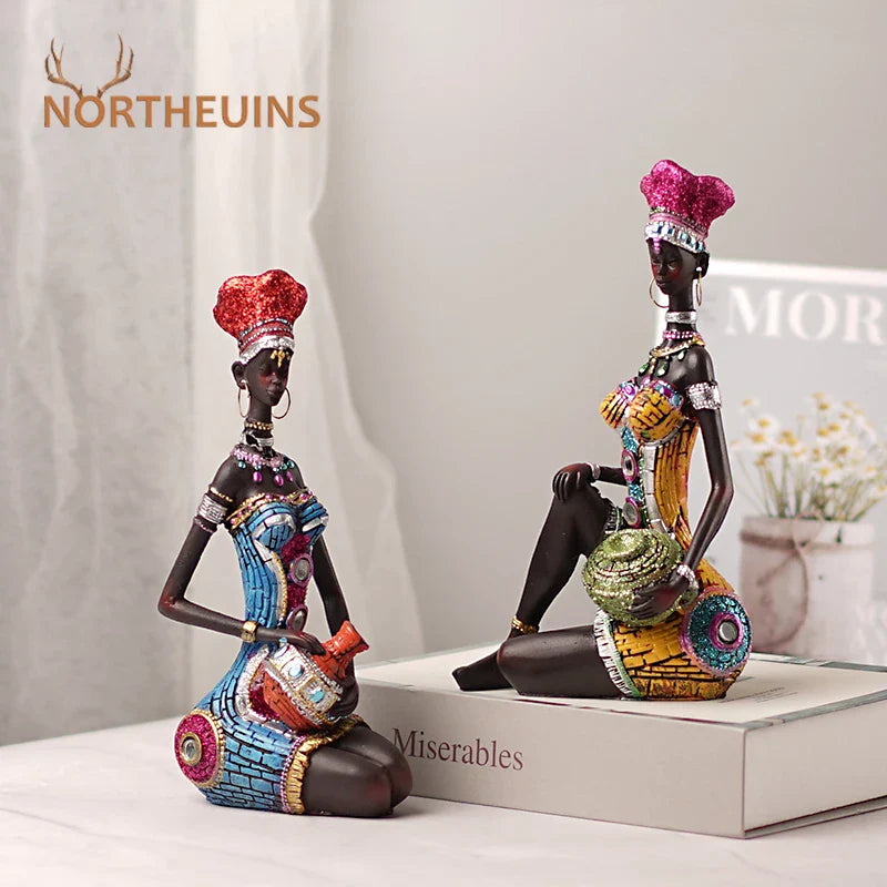 Afralia™ Black Women Resin Art Figures for Home Decor and Statues