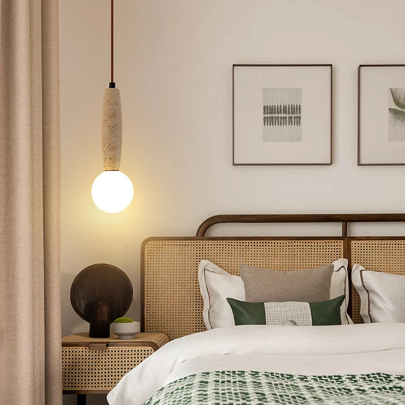 Afralia™ Natural Stone Art Pendant Light with White Glass Lampshade for Vintage LED Chandelier