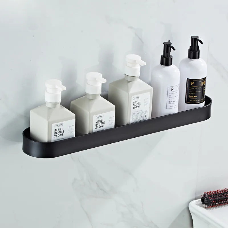 Afralia™ Alumium Bathroom Shelf with Towel Bar and Corner Storage Shelf