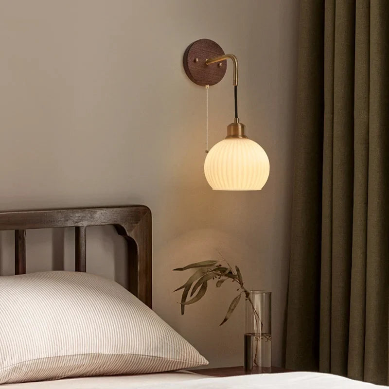 Afralia™ Copper Adjustable LED Wall Light - Modern Nordic Design, Pull Chain Switch, White Glass